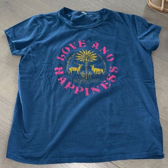 MOTHER Blue T-Shirt with Pink 'Love and Happiness' Graphic, Small - Picture 2 of 7